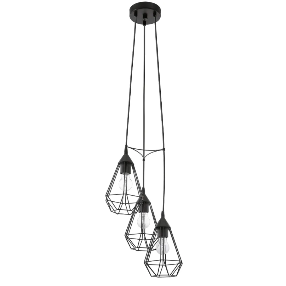 Lampadari Moderni-Eglo Tarbes lampadario nero 3 luci per soggiorno