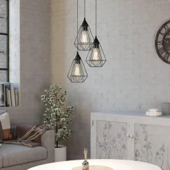 Lampadari Moderni-Eglo Tarbes lampadario nero 3 luci per soggiorno