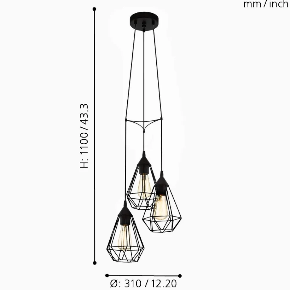 Lampadari Moderni-Eglo Tarbes lampadario nero 3 luci per soggiorno