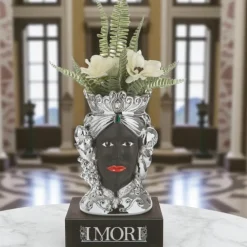 Soprammobili Moderni-Bongelli Preziosi Testa di moro argento nero h28 lui vaso