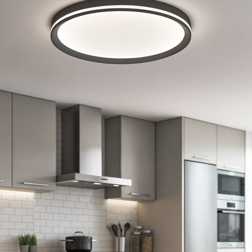 Plafoniere Moderne-Top Light area plafoniera moderna rotonda antracite led 44w cct per cucina