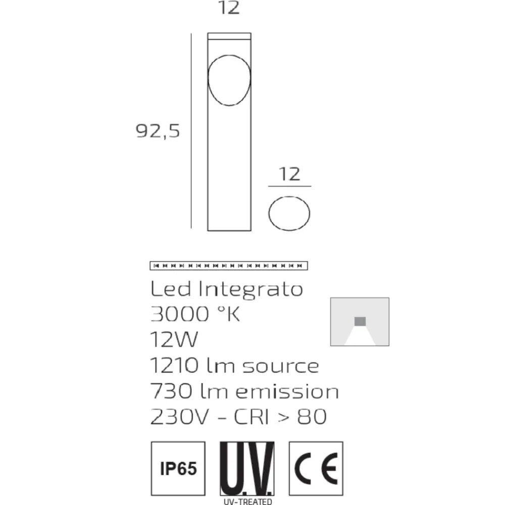 Lampioni Da Giardino-Top Light belize lampione palo da esterno moderno antracite led 12w 3000k ip54
