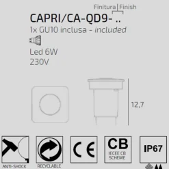 Faretti Da Esterno-Top Light capri faretto da esterno nero incasso pavimento anti corrosione