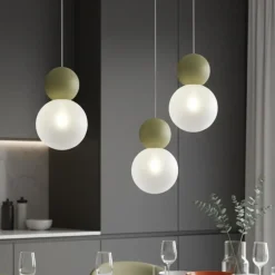 Lampadari Cucina-Top Light cottage lampadario verde da cucina luci decentrate sfere vetro bianco