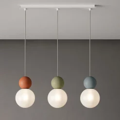 Lampadari Cucina-Top Light cottage lampadario da cucina 3 luci multicolor sfere vetro bianco