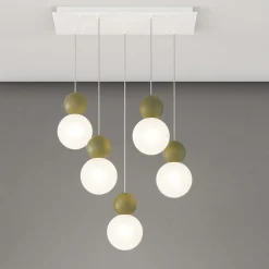 Lampadari Moderni-Top Light cottage verde lampadario per tavolo cucina 5 luci sfere vetro bianco