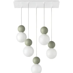 Lampadari Moderni-Top Light cottage verde lampadario per tavolo cucina 5 luci sfere vetro bianco