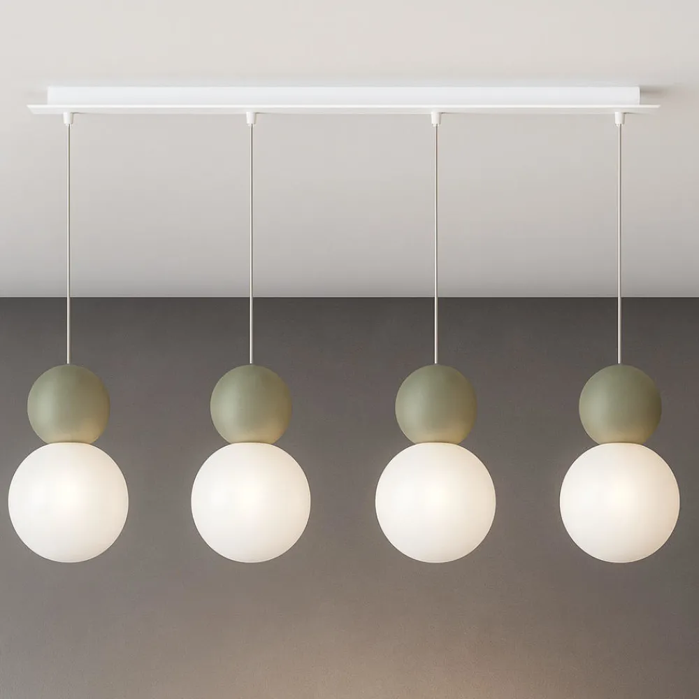 Lampadari Moderni-Top Light cottage verde lampadario da cucina moderna 4 luci sfere vetro bianco