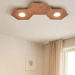 Plafoniere Moderne-Top Light hexagon plafoniera led 2 luci con placca foglia rame da ingresso