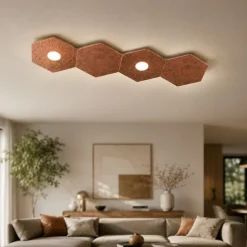 Plafoniere Moderne-Top Light Toplight hexagon plafoniera led componibile foglia rame 2 luci + 2 piastre