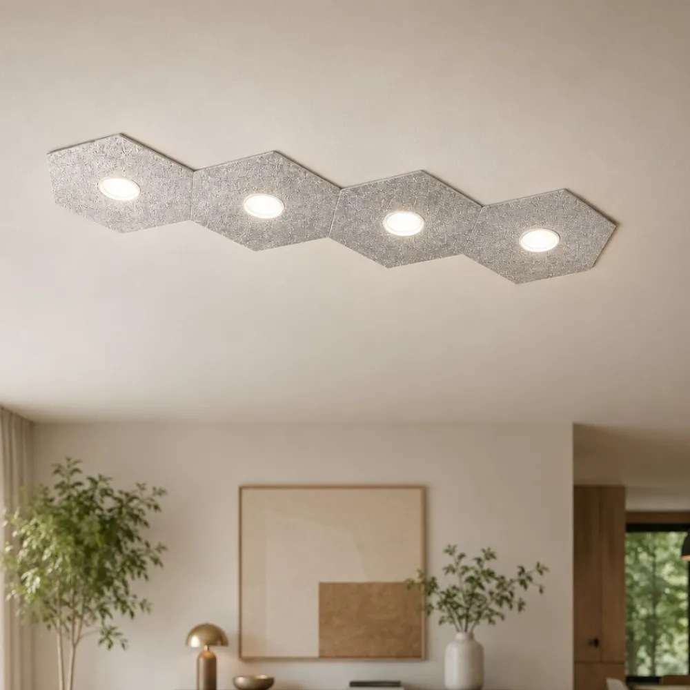 Plafoniere Moderne-Top Light Toplight hexagon plafoniera led esagoni foglia argento design moderna
