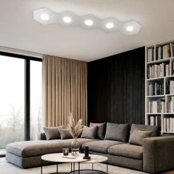 Plafoniere Moderne-Top Light Toplight hexagon plafoniera moderna 5 luci decoro foglia argento rettangolare