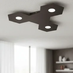 Plafoniere Moderne-Top Light Toplight hexagon plafoniera led 3 luci + 1 piastra metallo marrone