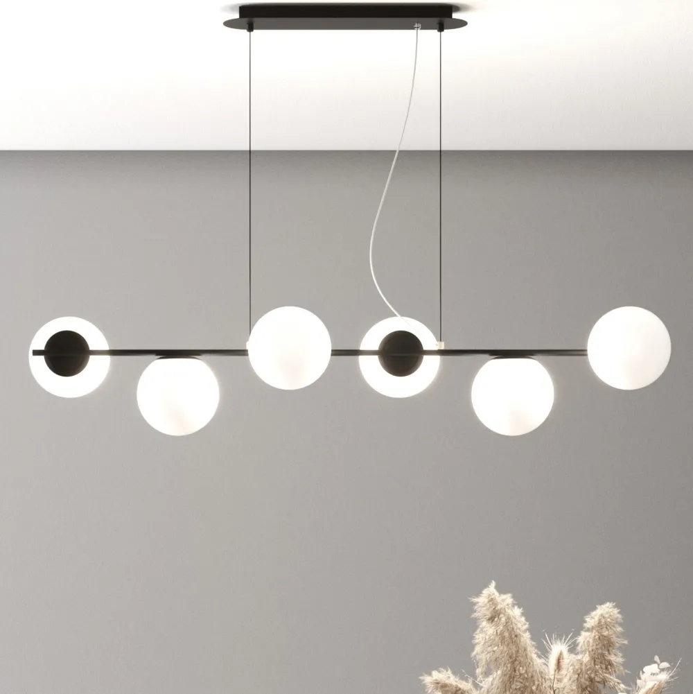 Lampadari Moderni-Top Light holly lampadario nero per soggiorno 6 sfere vetro bianco