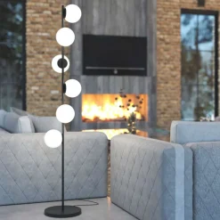 Lampade Da Terra-Top Light holly piantana nera moderna 6 sfere vetro