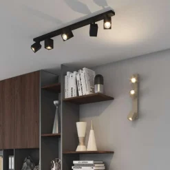 Plafoniere Moderne-Top Light kibo plafoniera moderna nera binario 5 faretti orientabili per cucina