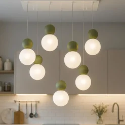 Lampadari Cucina-Top Light lampadario da cucina cottage 7 luci verdi sfere vetro bianco