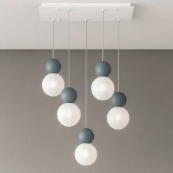 Lampadari Moderni-Top Light lampadario moderno a 5 luci per tavolo da pranzo sfere blu