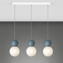 Lampadari Moderni-Top Light lampadario moderno a tre luci cottage blu sfere vetro bianco per soggiorno