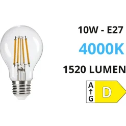 Lampadine Led-Top Light Toplight lampadina led e27 10w 4000k 1520 lumen vetro trasparente
