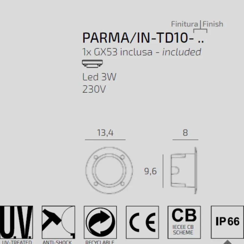 Segnapasso Led-Top Light parma segnapasso da incasso parete per esterno bianco rotondo anti corrosione ip66