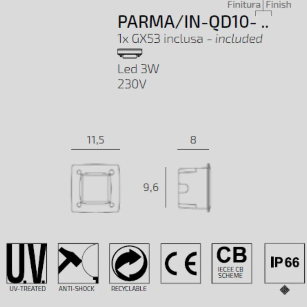 Segnapasso Led-Top Light parma segnapasso led da incasso parete anti corrosione bianco ip66