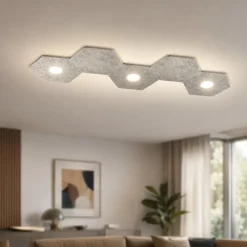 Plafoniere Moderne-Top Light Toplight plafoniera hexagon 3 luci led + 2 placche foglia argento