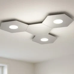 Plafoniere Moderne-Top Light plafoniera led hexagon componibile 3 luci + 1 piastra metallo grigio