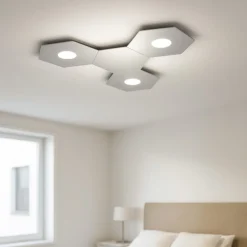 Plafoniere Moderne-Top Light plafoniera led hexagon componibile 3 luci + 1 piastra metallo grigio