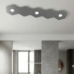 Plafoniere Moderne-Top Light Toplight plafoniera 3 luci + 2 piastre grigio antracite design moderno rettangolare per cucina