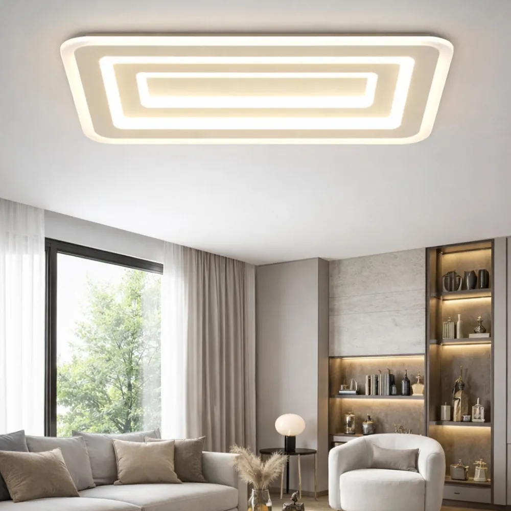 Plafoniere Moderne-Top Light plafoniera zoom rettangolare sabbia led 56x cct per soggiorno