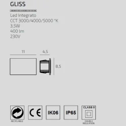 Segnapasso Led-Top Light segnapasso gliss da incasso parete per esterno led cct ip65