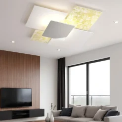 Plafoniere Moderne-Top Light shadow plafoniera da cucina moderna 90cm vetri bianco foglia oro
