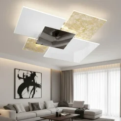 Plafoniere Moderne-Top Light shadow plafoniera moderna 71cm bianco oro rettangolare per cucina