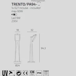 Lampioni Da Giardino-Top Light trento nero 94cm lampione da giardino ip66