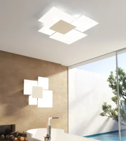Plafoniere Moderne-Top Light Toplight upgrade plafoniera moderna vetro bianco marrone rettangolare