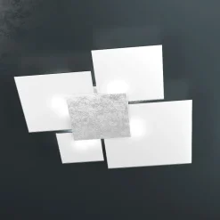 Plafoniere Moderne-Top Light Toplight upgrade plafoniera vetro bianco foglia argento