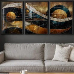 Quadri Moderni-Selezionato da Mazzolaluce Trittico di quadri moderni in resina decorata 150x70 per soggiorno