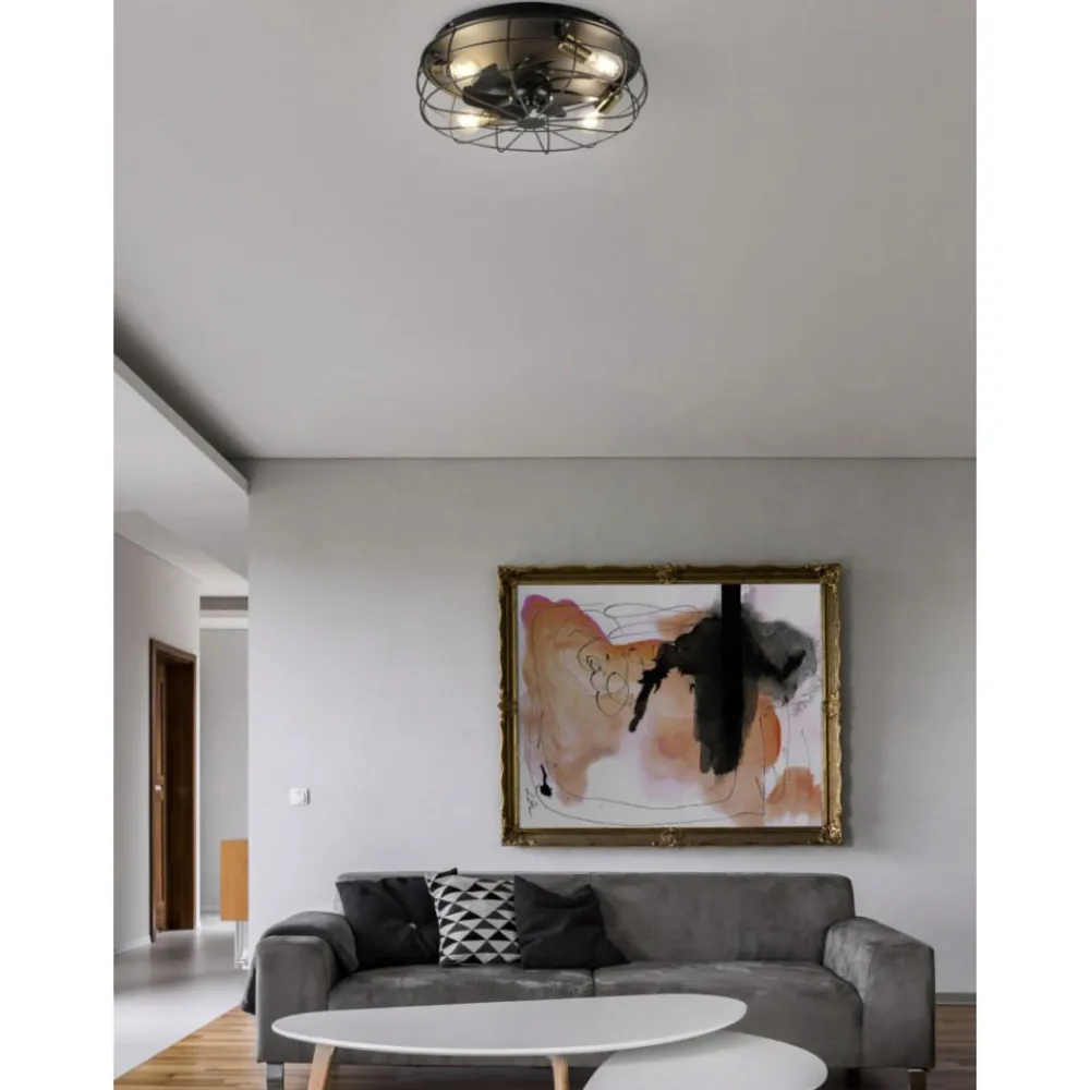 Ventilatori Da Soffitto-Selezionato da Mazzolaluce Ventilatore a plafoniera con luce da soffitto rustico nero