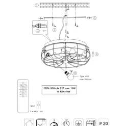 Ventilatori Da Soffitto-Selezionato da Mazzolaluce Ventilatore a plafoniera con luce da soffitto rustico nero