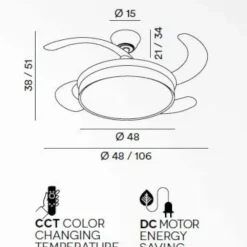 Ventilatori Da Soffitto-Selezionato da Mazzolaluce Ventilatore a plafoniera con telecomando bianco da soffitto con luce 20mq