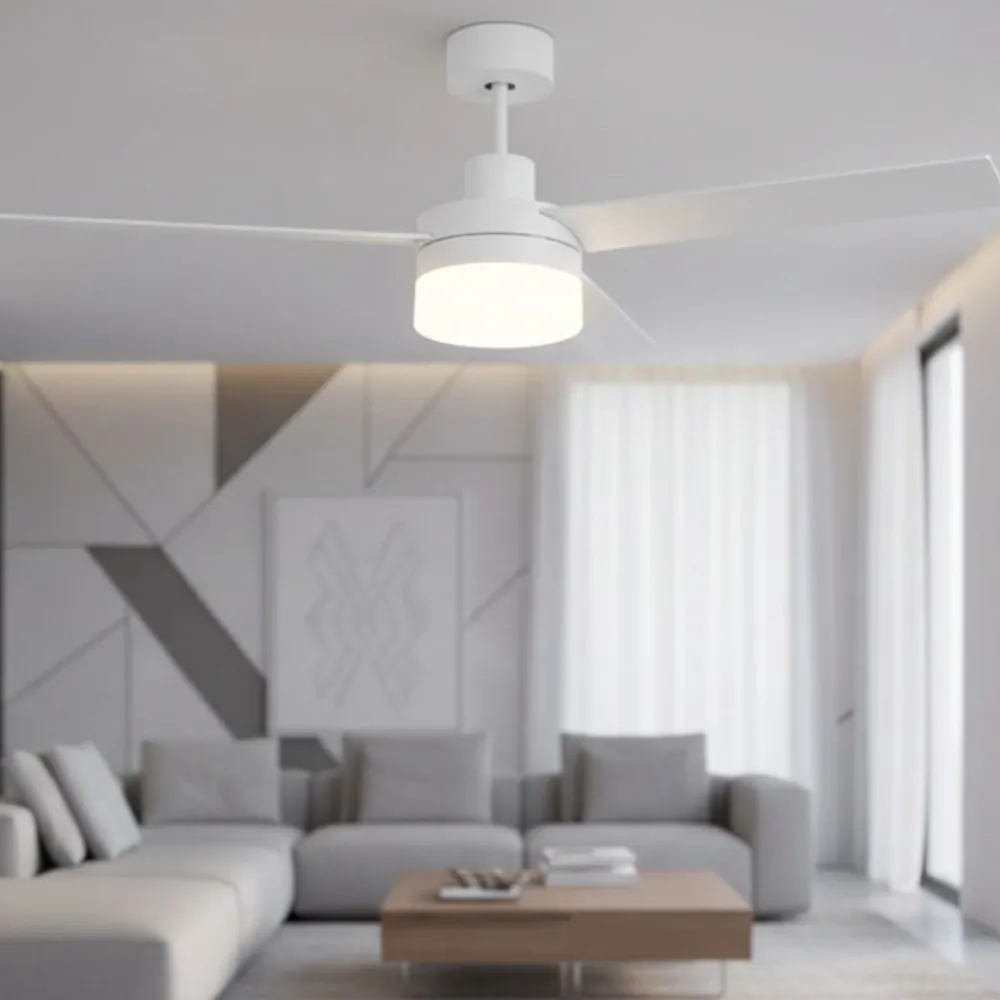 Ventilatori Da Soffitto-Selezionato da Mazzolaluce Ventilatore da soffitto bianco con cassa bluetooth con luce led 3000k tetto inclinato 28mq