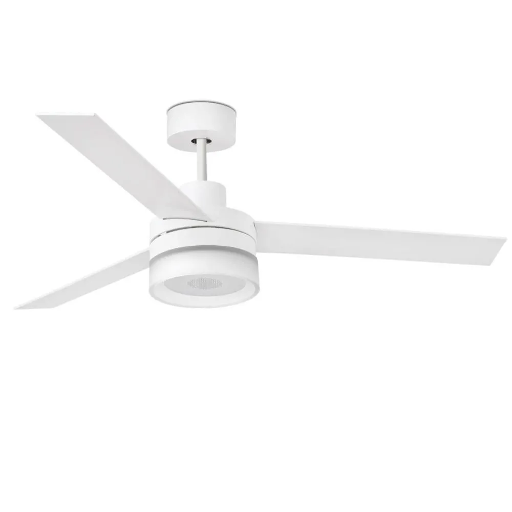 Ventilatori Da Soffitto-Selezionato da Mazzolaluce Ventilatore da soffitto bianco con cassa bluetooth con luce led 3000k tetto inclinato 28mq