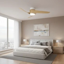 Ventilatori Da Soffitto-Selezionato da Mazzolaluce Ventilatore da soffitto bianco e legno stanze max 13mq led cct telecomando e app