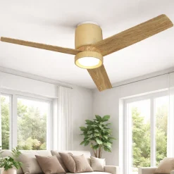 Ventilatori Da Soffitto-Selezionato da Mazzolaluce Ventilatore da soffitto ceramica beige pale legno luce led cct 13-20mq con telecomando