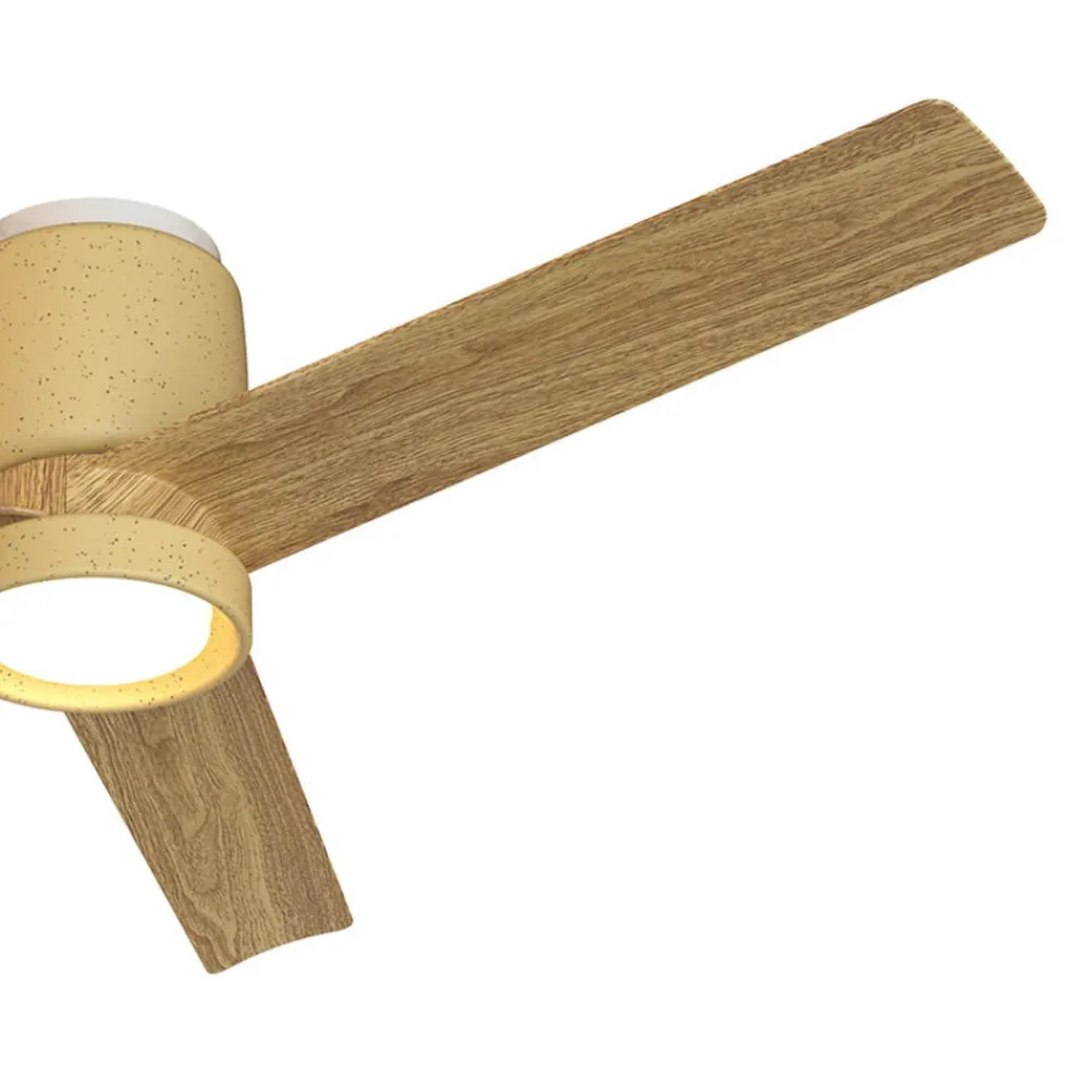 Ventilatori Da Soffitto-Selezionato da Mazzolaluce Ventilatore da soffitto ceramica beige pale legno luce led cct 13-20mq con telecomando