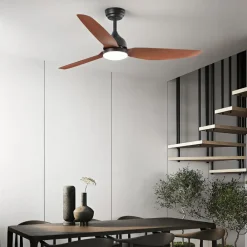Ventilatori Da Soffitto-Selezionato da Mazzolaluce Ventilatore da soffitto con telecomando nero pale legno noce con lcue 20mq