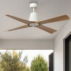 Ventilatori Da Soffitto-Selezionato da Mazzolaluce Ventilatore da soffitto esterno ip44 bianco e legno acero smart app