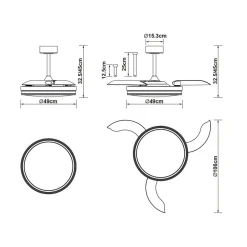 Ventilatori Da Soffitto-Selezionato da Mazzolaluce Ventilatore da soffitto 13-20mq pale retrattili bianco led con telecomando