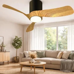 Ventilatori Da Soffitto-Selezionato da Mazzolaluce Ventilatore da soffitto nero e legno led cct dimmerabile telecomando 13mq